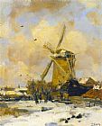 Jacob Henricus Maris A Windmill in a Winter Landscape painting